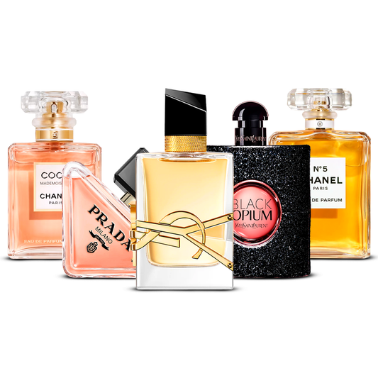 Kombination aus 5 Damenparfüms – Coco Mademoiselle, Prada Paradoxe, Libre, Black Opium und Chanel N°5 [je 100 ml]