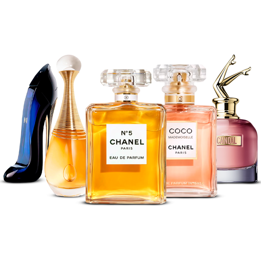 Kombination aus 5 Damenparfüms – Good Girl, J’adore, Chanel Nº5, Coco Mademoiselle und Scandal [je 100 ml]