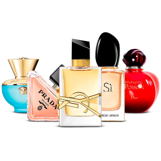 Kombination aus 5 Damenparfüms – Versace Dylan Turquoise, Prada Paradoxe, Yves Saint Laurent Libre, Giorgio Armani Sì und Dior Hypnotic Poison [je 100 ml]