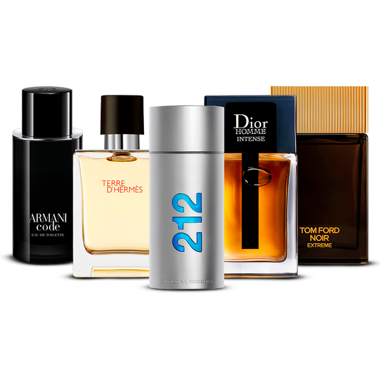 Kombination aus 5 Herrenparfums – Armani Code, Terre d’Hermès, 212 Men, Dior Homme Intense und Tom Ford Noir Extrême [jeweils 100 ml]