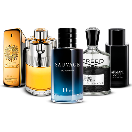 Kombination aus 5 Herrenparfüms – 1 Million, Azzaro Wanted, Sauvage, Creed Aventus und Armani Code [jeweils 100 ml]