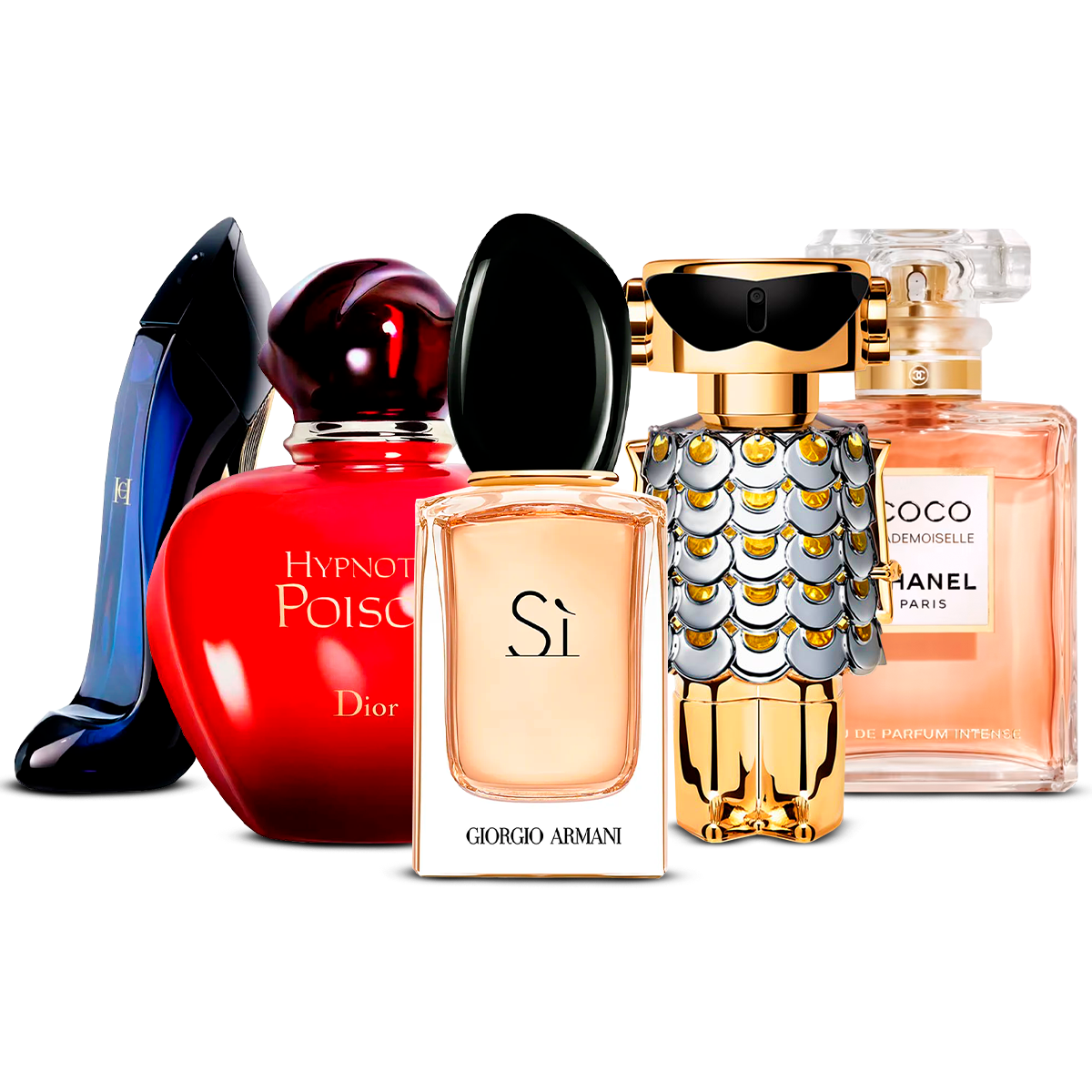 Kombination aus 5 Damenparfüms – Good Girl, Hypnotic Poison, Sì, Fame und Coco Mademoiselle [je 100 ml]