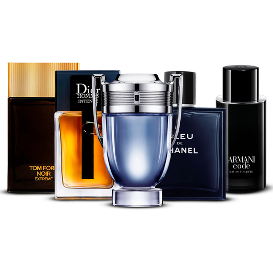 Kombination aus 5 Herrenparfüms – Tom Ford Noir Extrême, Dior Homme Intense, Invictus, Bleu de Chanel und Armani Code [jeweils 100 ml]